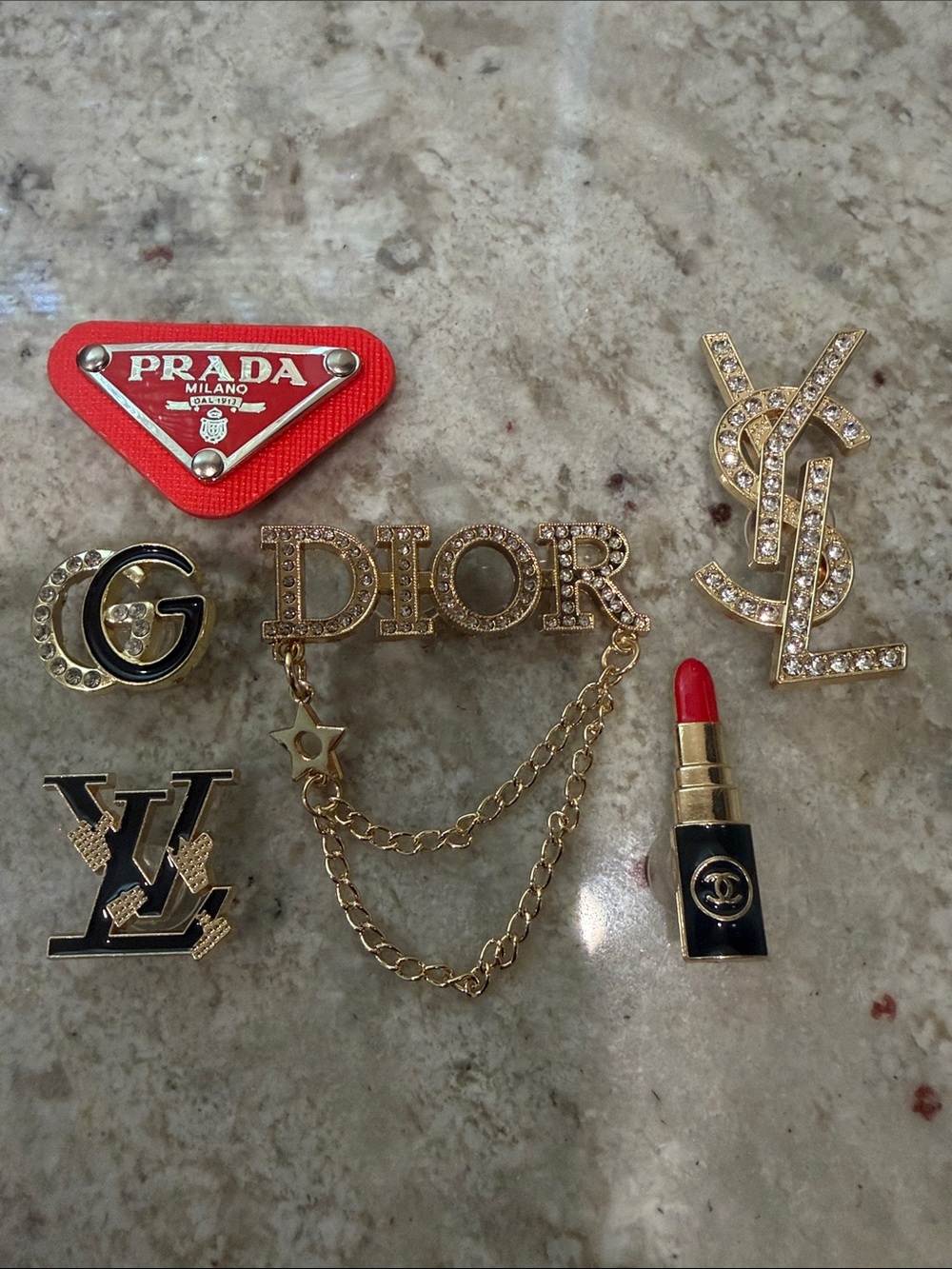 Designer-Inspired Gold and Red Luxury Brand Croc Charm Set